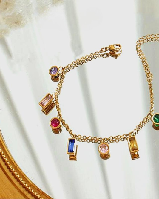 Gold Multicolor Gemstone Charm Bracelet