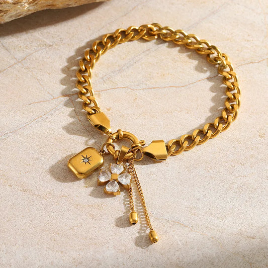 Gold Clover Charm Chain Bracelet