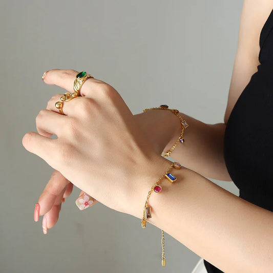 Gold Multicolor Gemstone Charm Bracelet