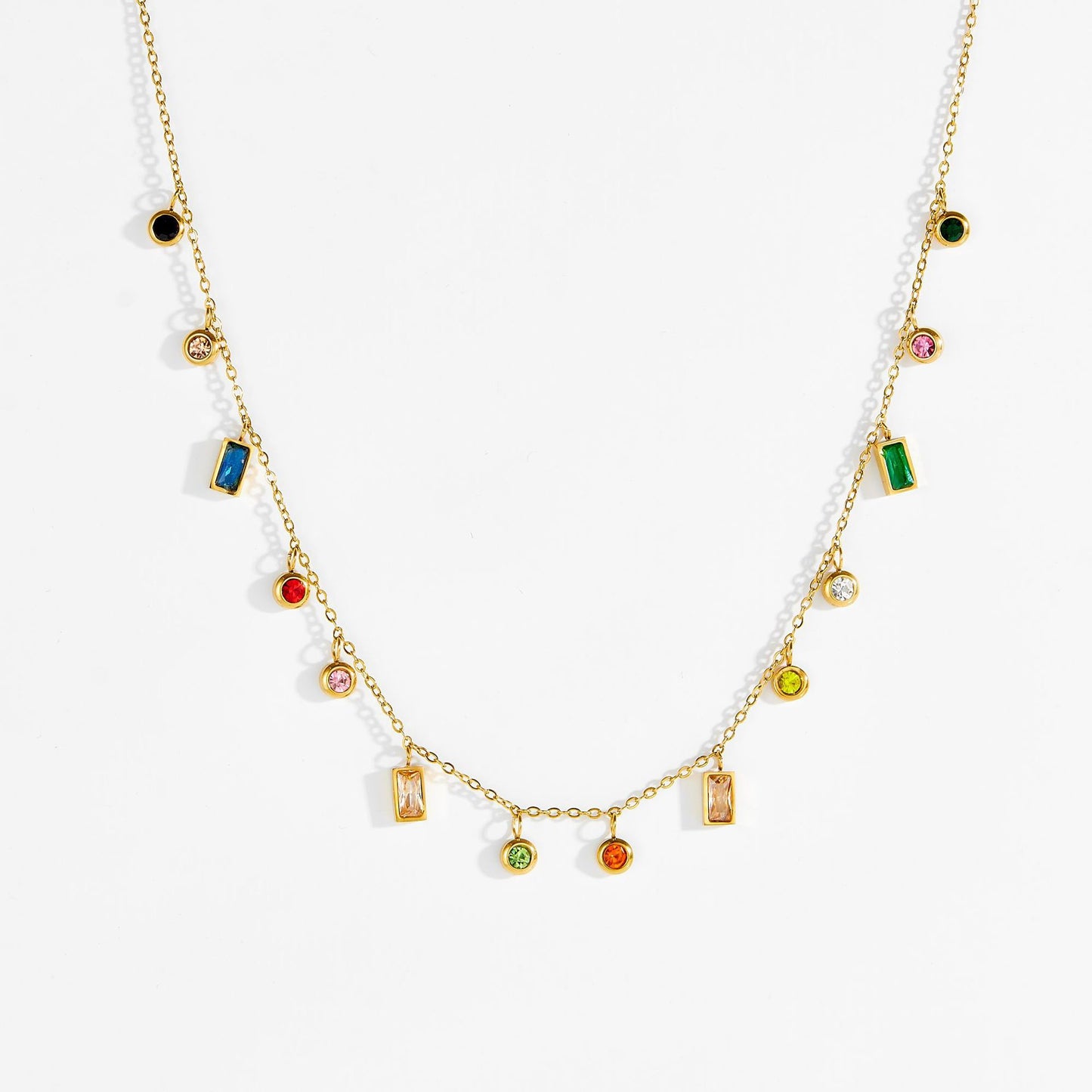 Gold Multicolor Crystal Gemstone Necklace