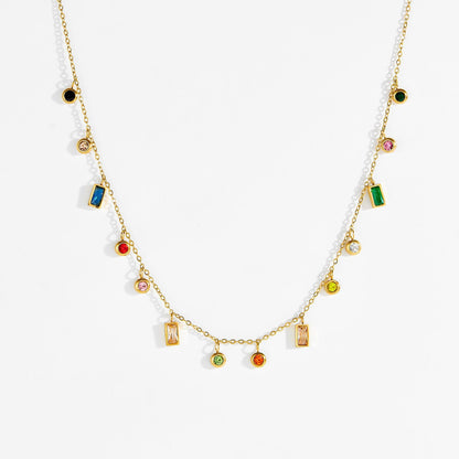 Gold Multicolor Crystal Gemstone Necklace