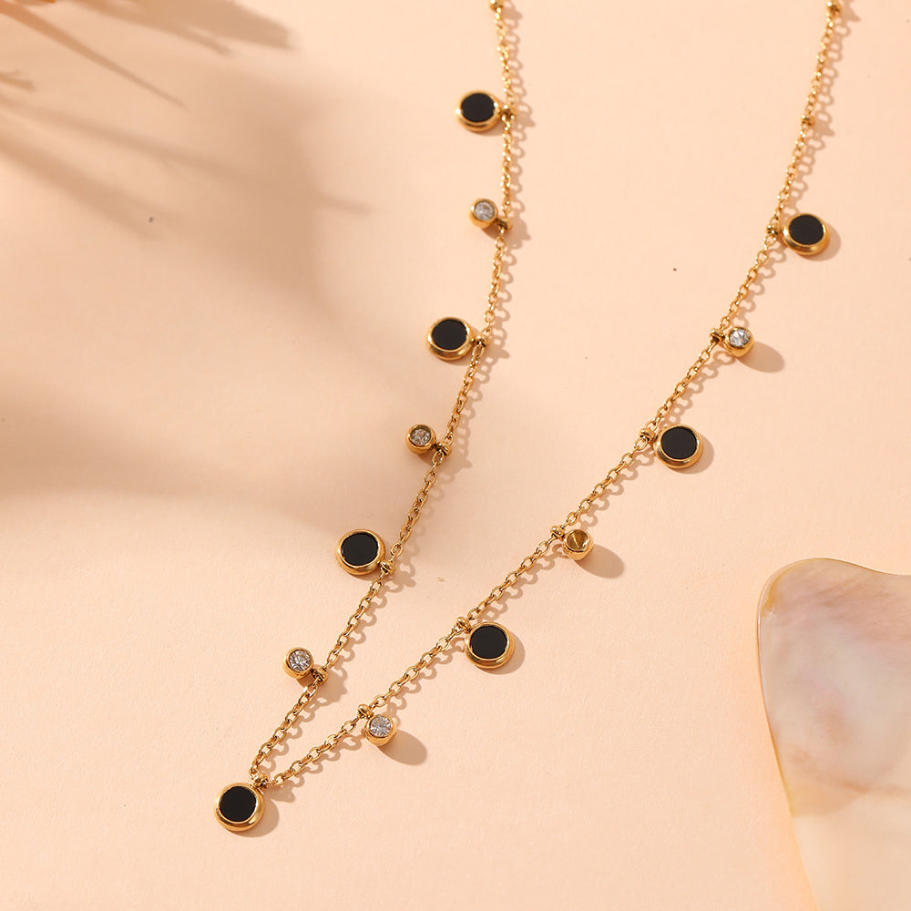 Gemstone Drop Black Charm Necklace