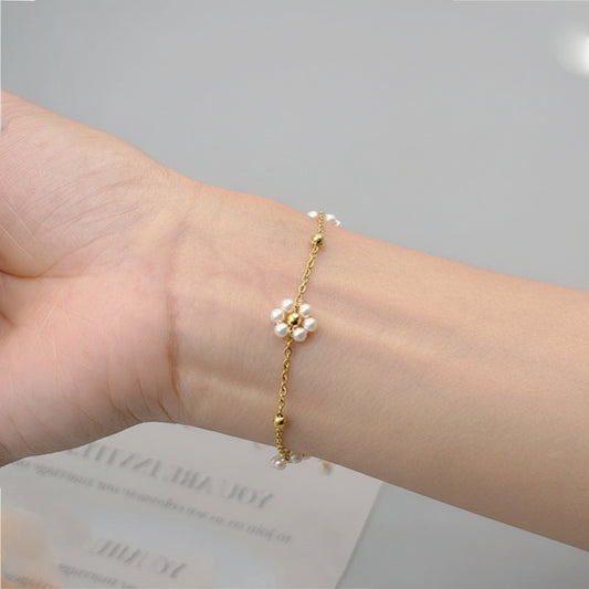 Gold Pearl Flower Bracelet