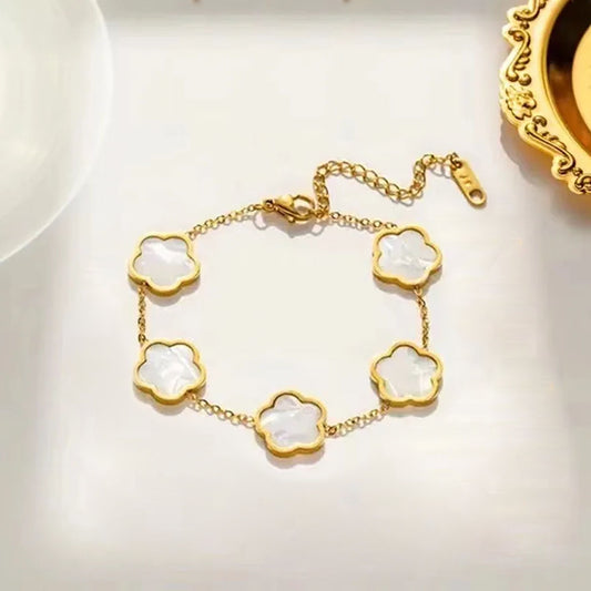 Gold White Clover Bracelet