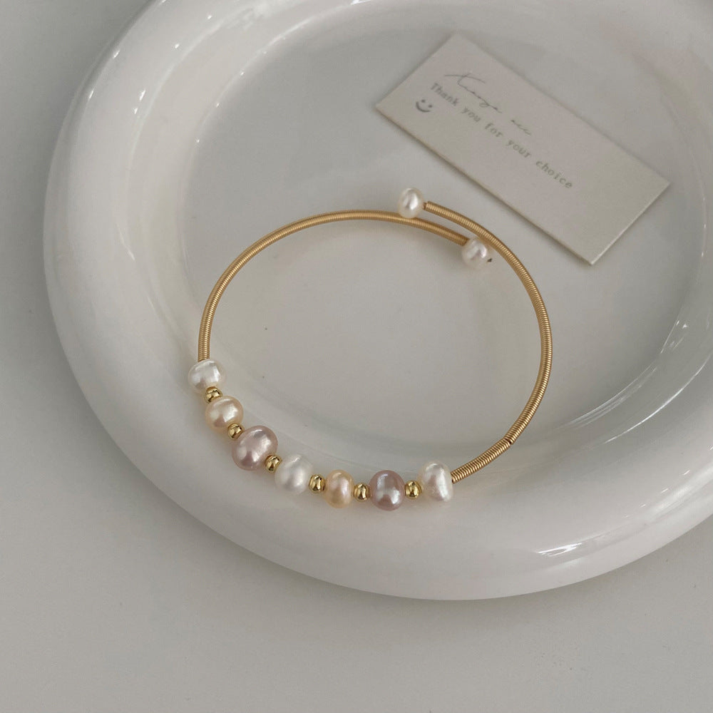 Gold & Pearl Open Cuff Bracelet