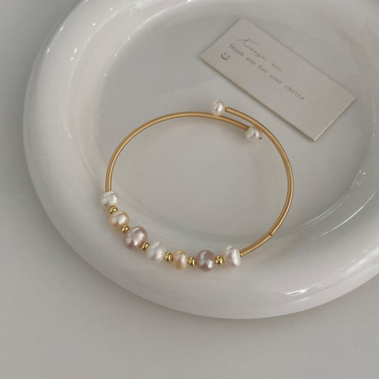 Gold & Pearl Open Cuff Bracelet