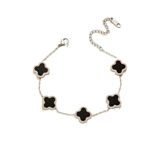 Silver-Black Clover Bracelet