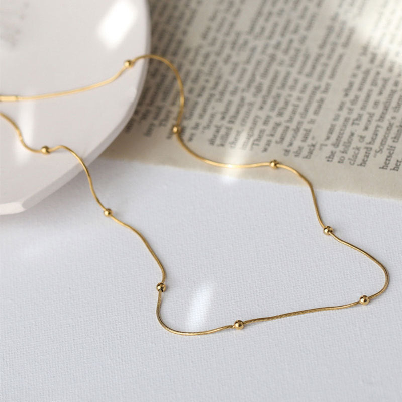 Minimal Gold Beaded Chain Necklace